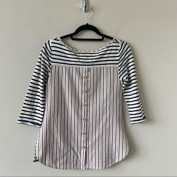 Anthropologie-postmark Stripe Two Pattern Button Back 3/4 Sleeve (XS) - Picture 2 of 7